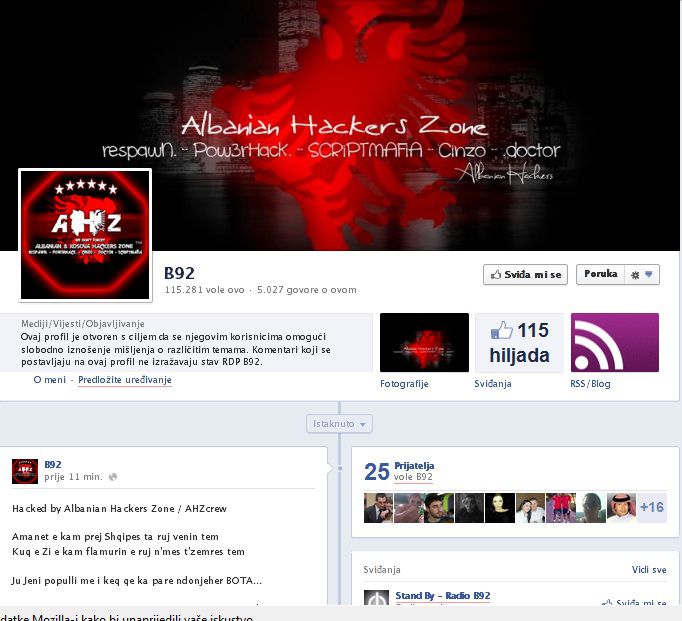 Albanski hakeri preuzeli Facebook stranicu televizije B92 od 115.000 članova