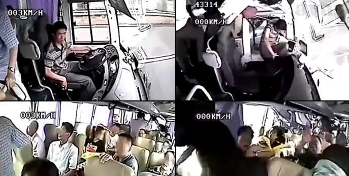 Stravični sudar: Vozač autobusa izletio kroz prozor od siline udara (VIDEO)