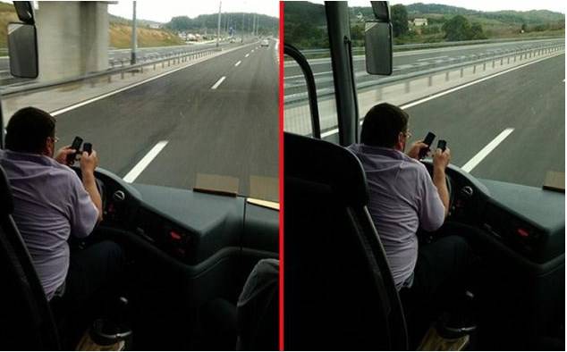 Šokirani putnici snimili vozača: Sa 130 na sat piše poruke na dva mobitela i laktovima vozi autobus