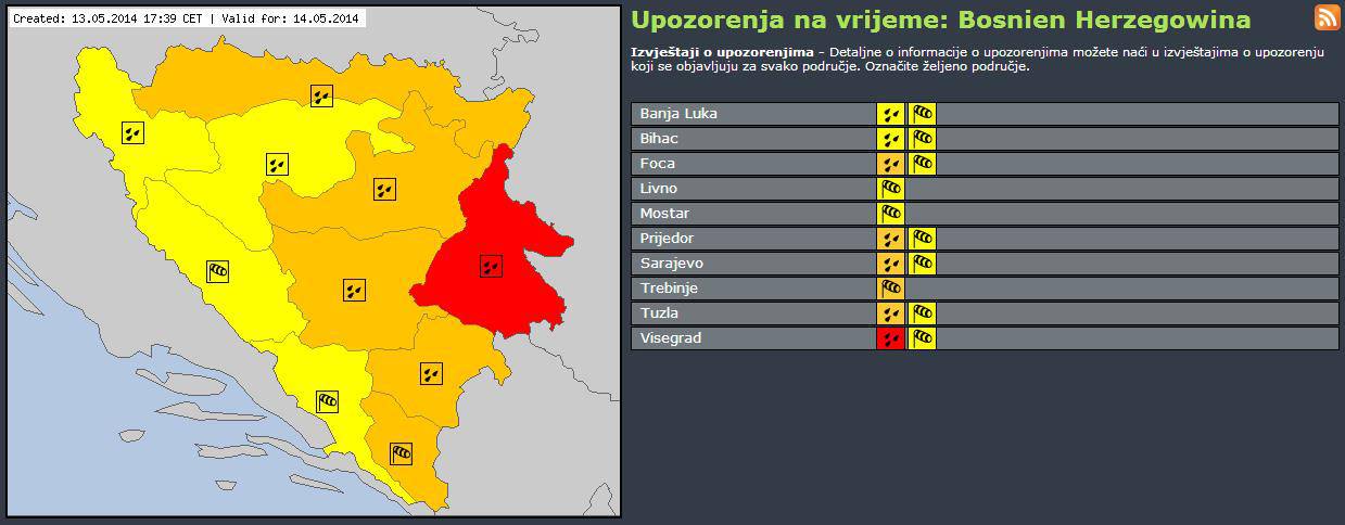 Upozorenje na vrijeme: Narandžasti meteoalarm za Tuzlu, crveni za Višegrad