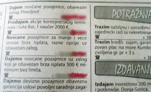 Kamataši daju oglase u novinama, ne strecaju od policije