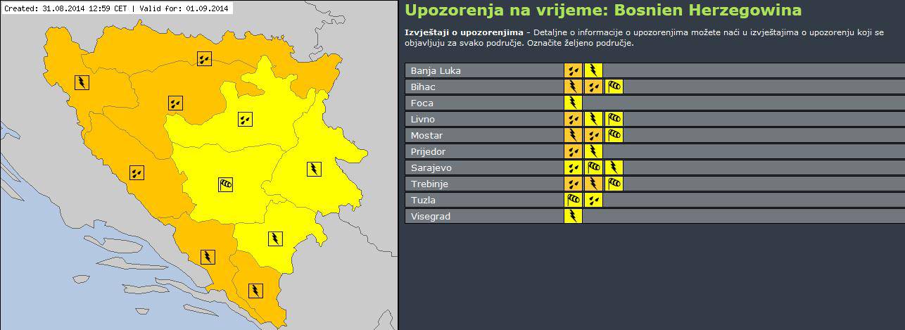 Izdat narandžasti meteoalarm: U ponedjeljak se očekuju obilne padavine i jak vjetar