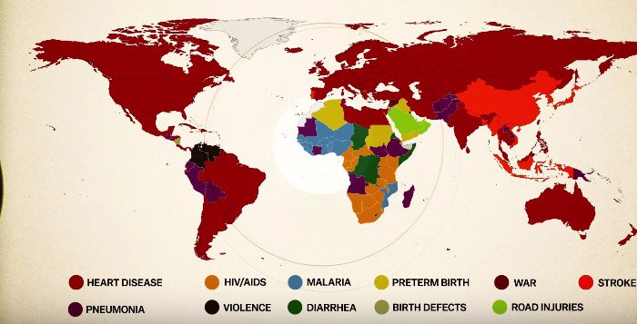 Mapa smrti: Pogledajte od čega se najčešće umire u svakoj od država svijeta