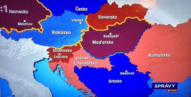 slovačka karta Slovačka državna televizija područje BiH označila kao teritoriju  slovačka karta