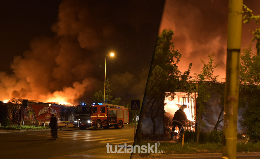 Veliki požar u Tuzli: Buvlja pijaca u plamenu, šteta ogromna, povrijeđenih nema (FOTO/VIDEO)