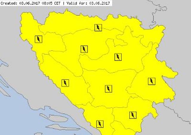 Upozorenje i danas za cijelu BiH zbog grmljavine