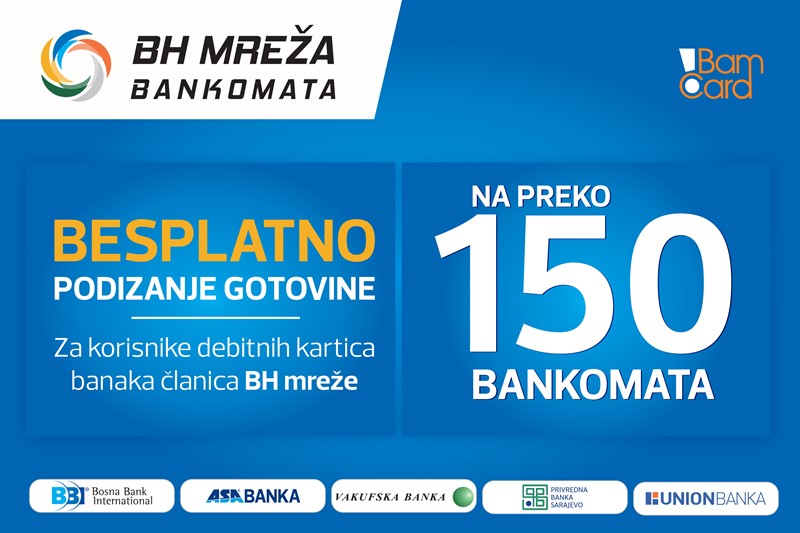 Besplatno podizanje gotovine na više od 150 bankomata u BiH