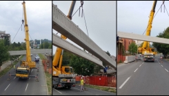 U toku radovi na montaži nosača pješačkog mosta Stupine-Zlokovac (FOTO)