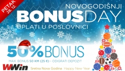 Novogodišnji Bonus day u poslovnicama WWin: 50% bonusa na sve uplate u tom danu