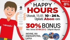 Wwin vas danas nagrađuje Happy hours bonusom uplatom Abon-om