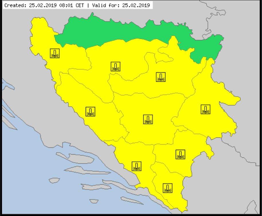 Žuti meteoalarm u BiH zbog niskih temperatura i pojačanog vjetra