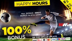 Happy Hours WWin: 100% bonusa na sve opcije uplate danas od 10 do 24h