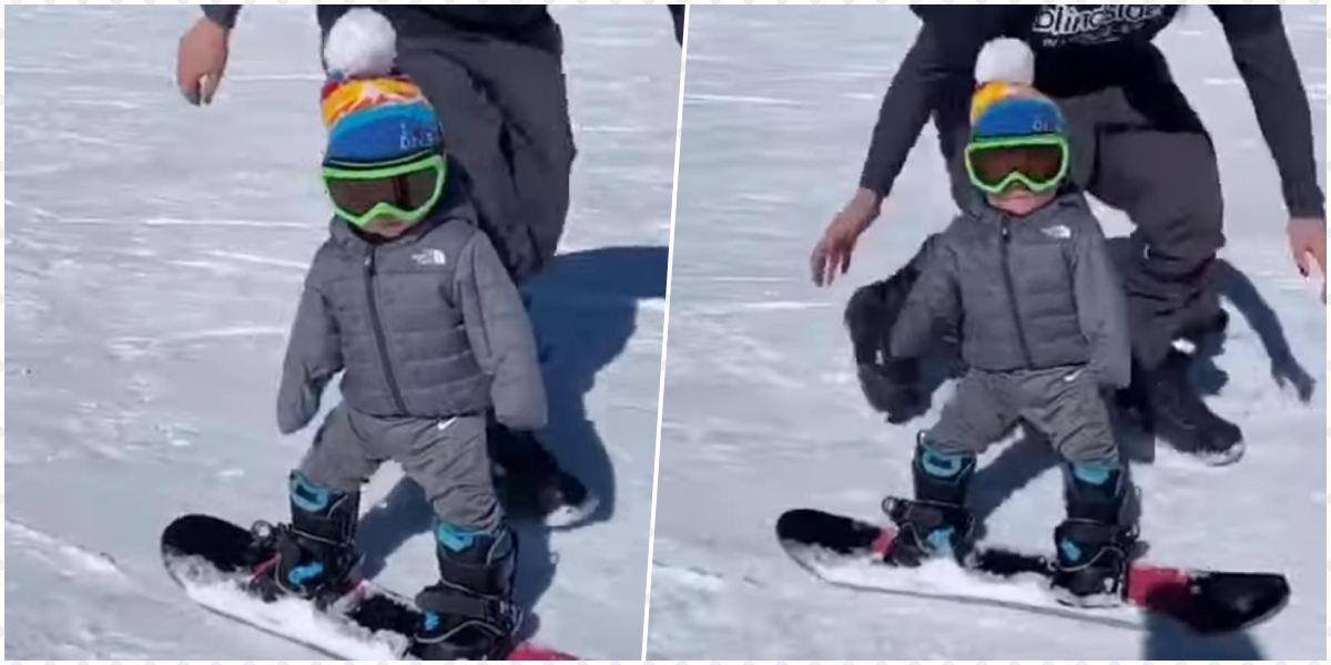 Pogledajte nesvakidašnji prizor: Ova beba ima samo 10 mjeseci, a već je na snowboardu...