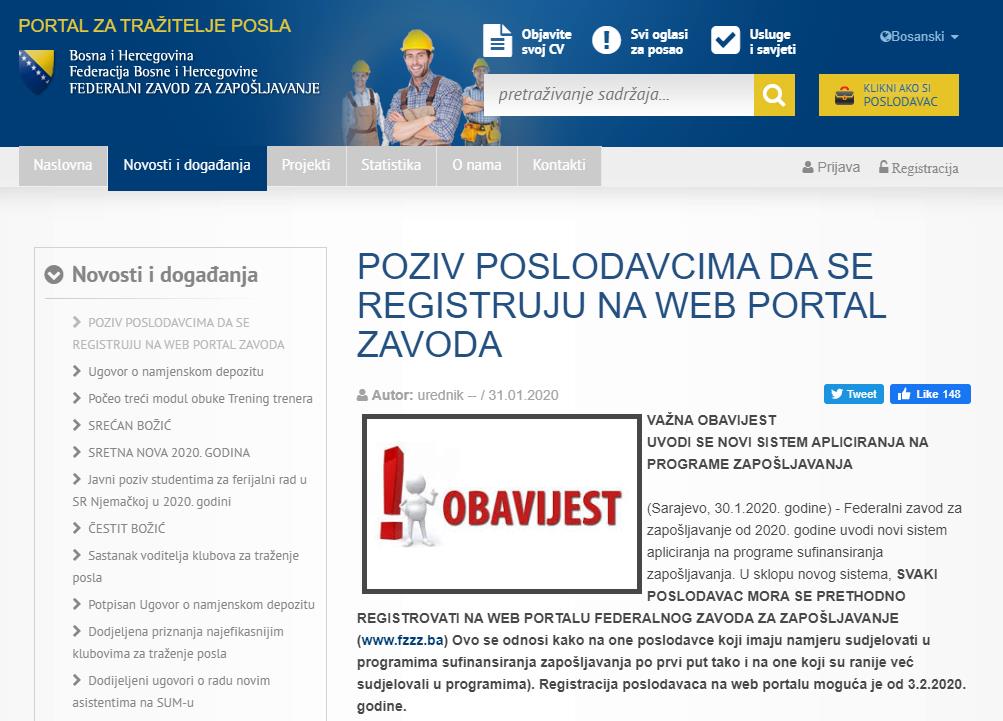 Novi sistem apliciranja na programe sufinansiranja zapošljavanja