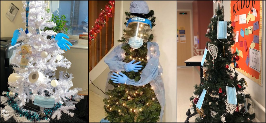 Doktori ukrasili drvca po bolnicama u stilu 2020.: Umjesto ukrasa koristili maske i dezinfekcijska sredstva