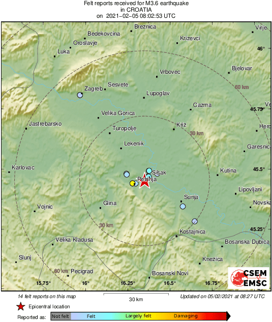 Hrvatska: Registrovan novi jači potres na području Petrinje i Siska