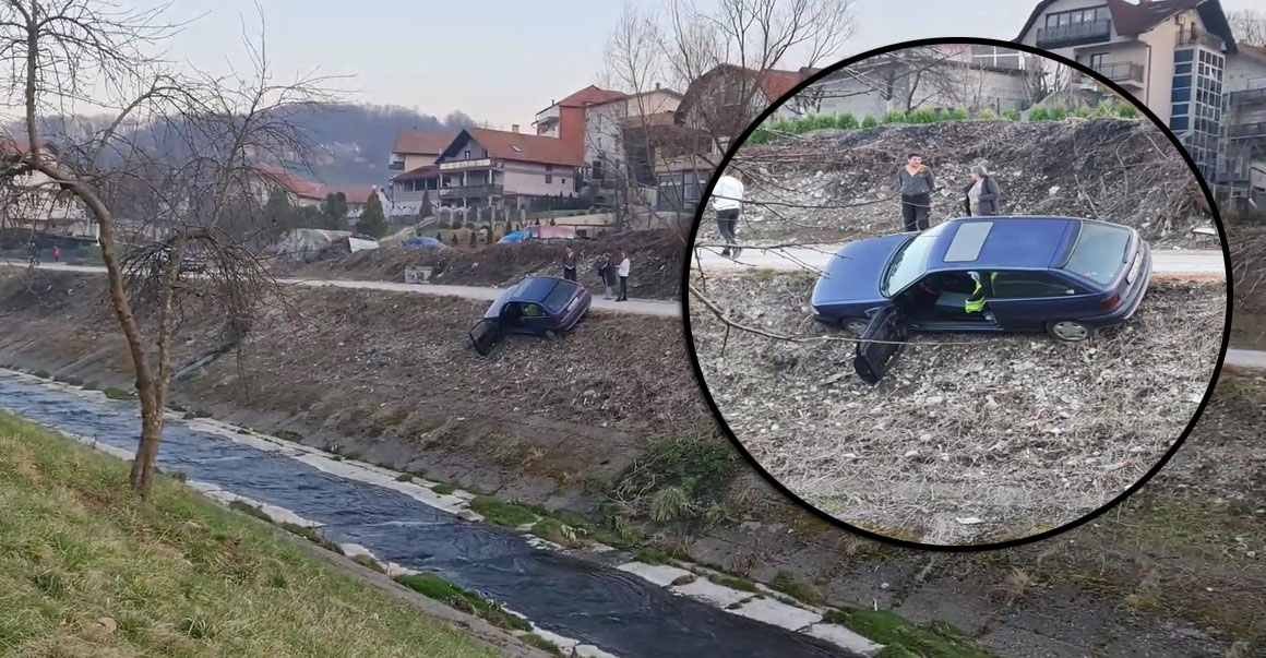 Nezgoda u Tuzli: Automobil završio na strmom dijelu korita Jale