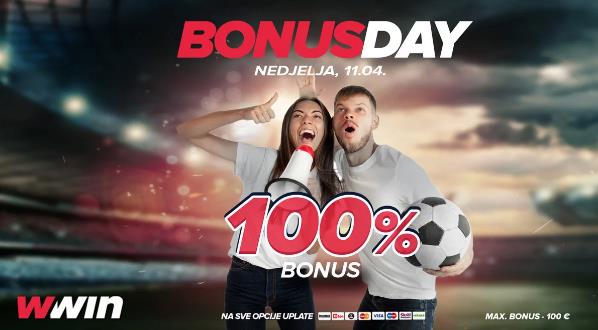 Bonus day WWin: 100% bonusa na sve opcije uplate - Nedjelja, 11. 04.