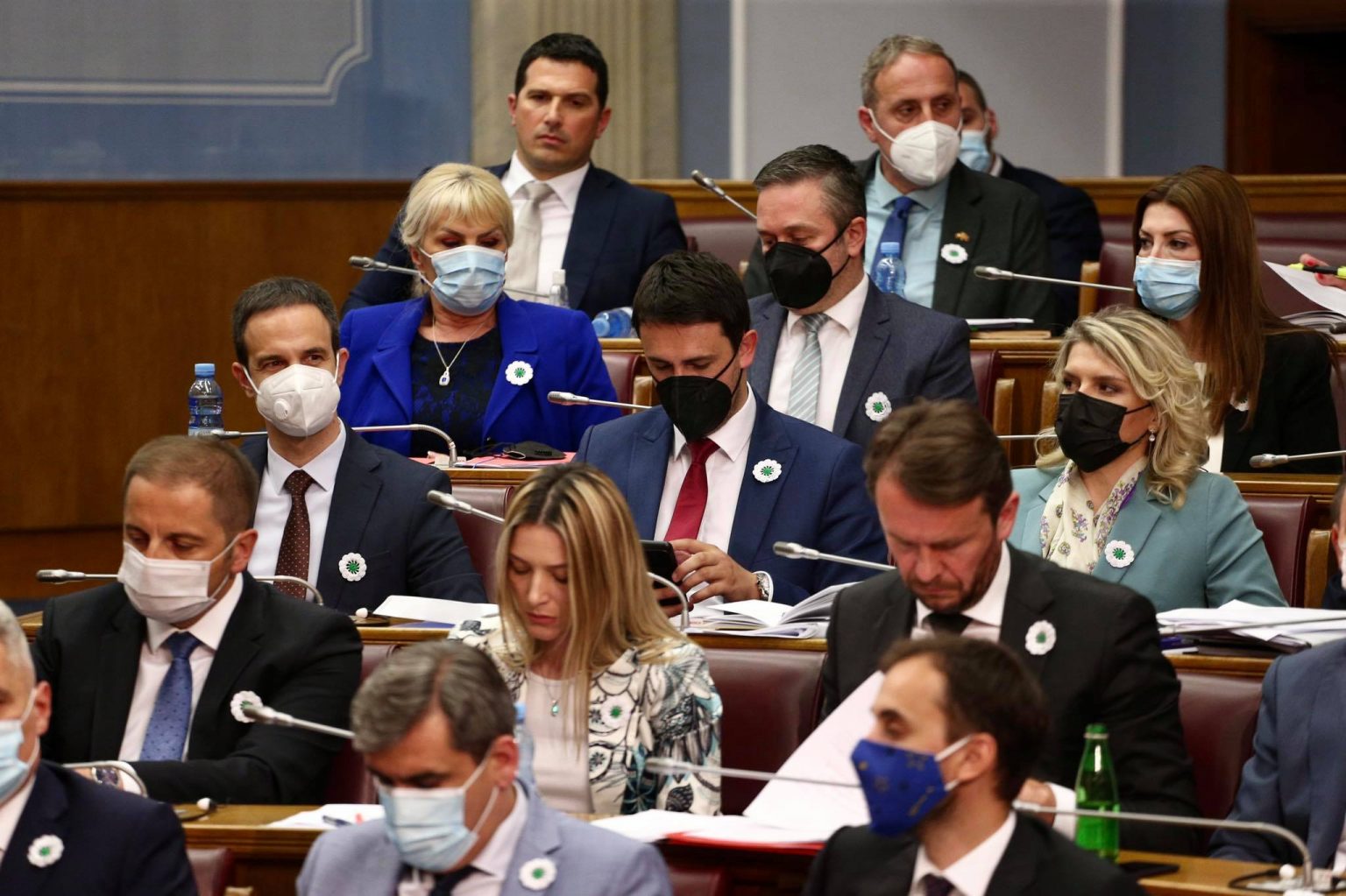 Skupština Crne Gore: Poslanici opozicije i dijela vlasti nose Cvijet Srebrenice