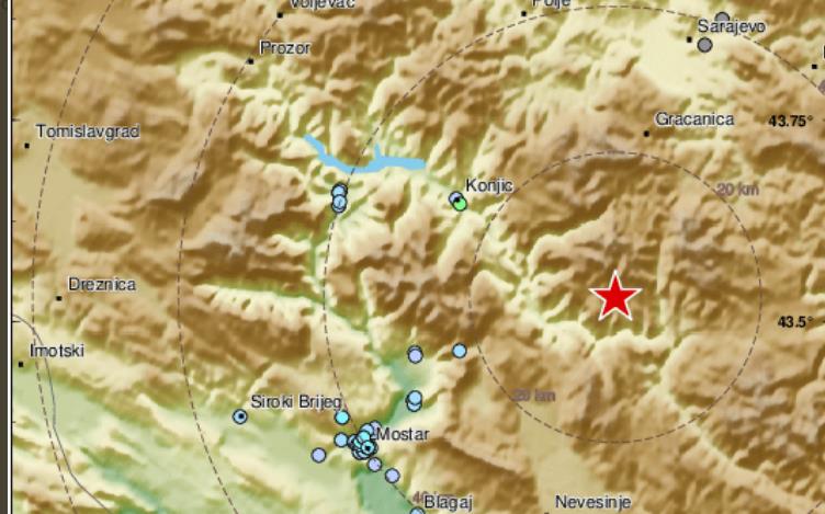 Potres magnitude 2.9 stepeni po Richteru zabilježen na području Konjica