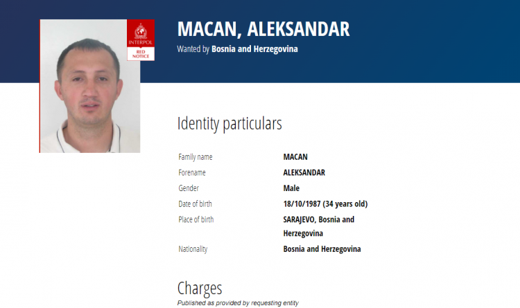 Interpol objavio crvenu potjernicu za Aleksandrom Macanom osumnjičenim za ubistvo sarajevskih policajaca