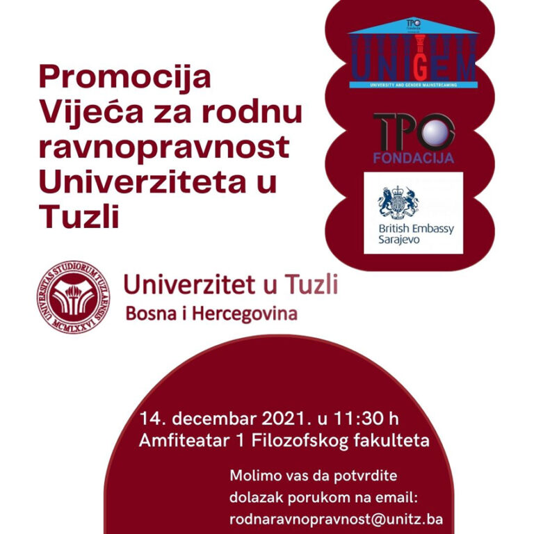 Sutra promocija Vijeća Univerziteta u Tuzli za rodnu ravnopravnost