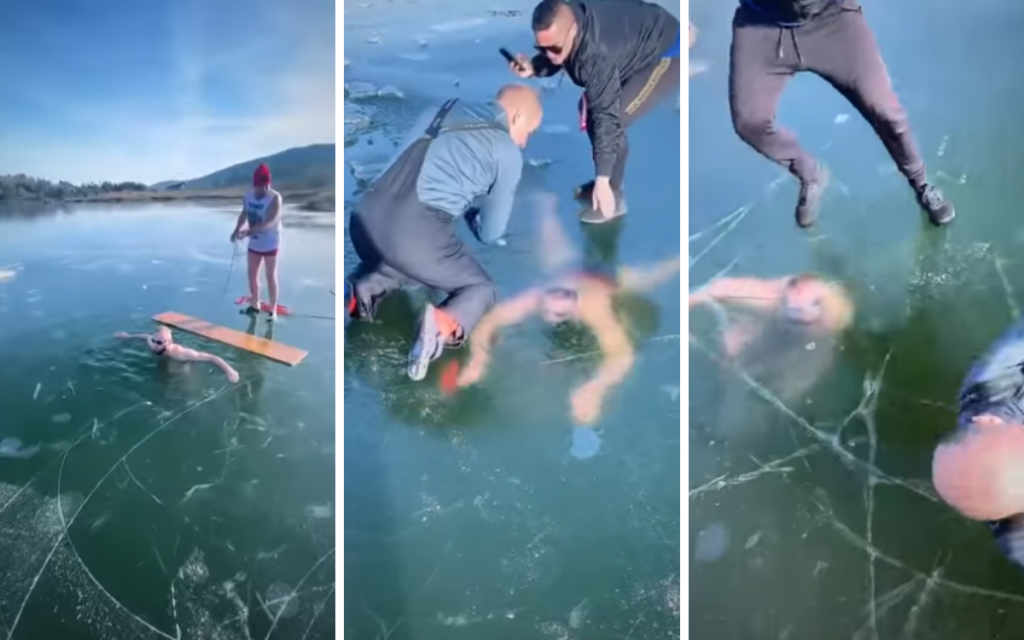 Jezivi momenti: Sportista iz Slovačke zaronio u ledeno jezero pa uslijedila panika