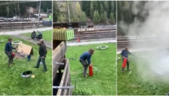 Švicarac s protupožarnim aparatom Bosancu ugasio jagnje na ražnju