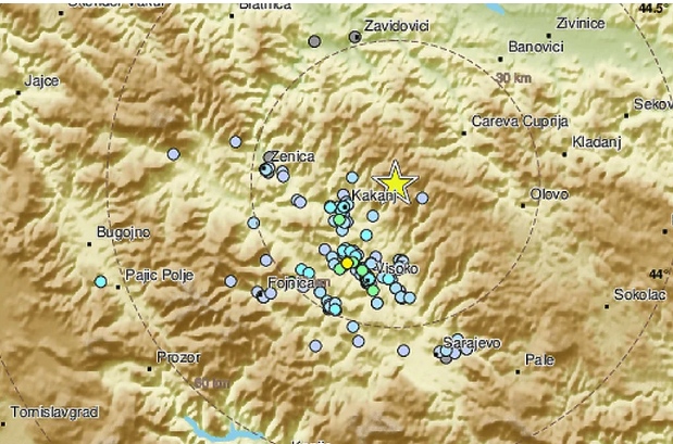 Novi zemljotres u BiH: Epicentar kod Kaknja, osjetio se i u Visokom i Zenici