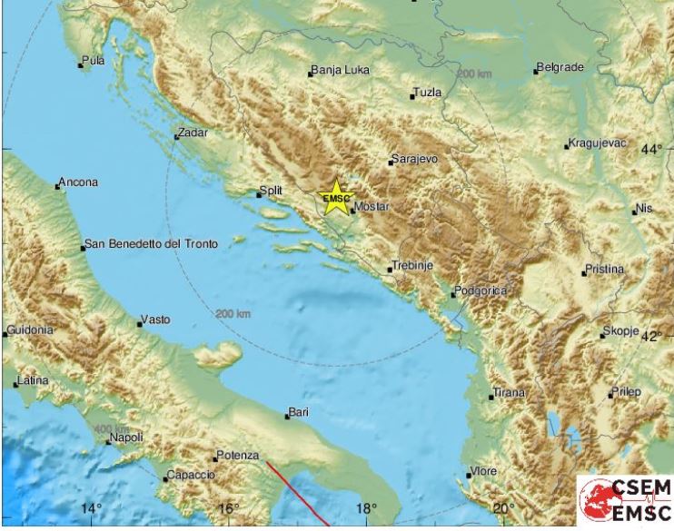 Zemljotres jačine 4,8 stepeni pogodio BiH, epicentar u Hercegovini