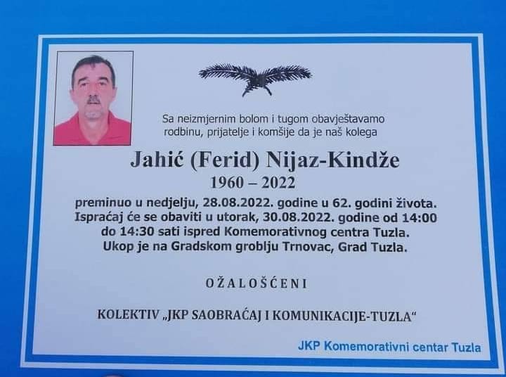 U utorak posljednji ispraćaj Nijaza Jahića - Kinđeta