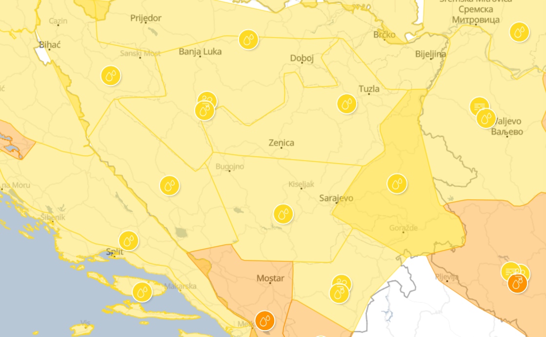 Upozorenje: Upaljen žuti meteoalarm za veći dio BiH