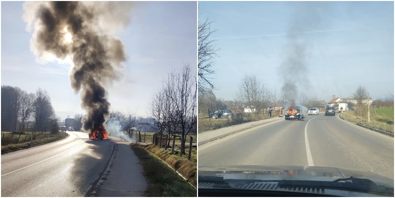 Na regionalnom putu Kalesija - Živinice gorio automobil