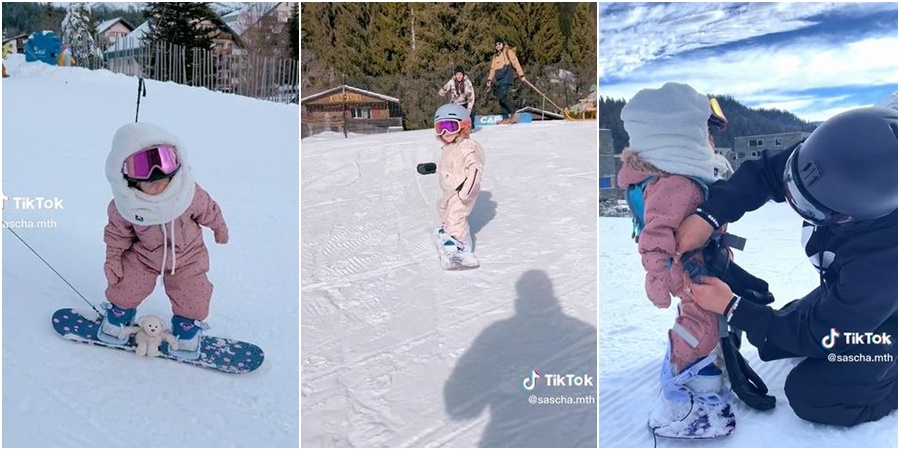 Iako ima samo 18 mjeseci, djevojčica obožava snowboard: Na stazu ne ide bez omiljenog medvjedića