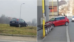 Saobraćajke u Tuzli: Jedan automobil završio na kružnom toku, drugi probio zaštitnu ogradu