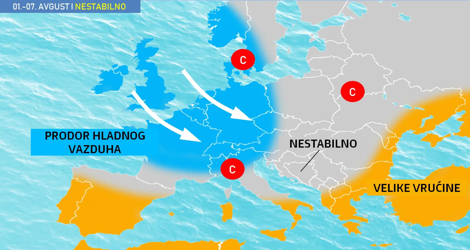 Objavljena prognoza za početak augusta: Najavljene velike promjene vremena