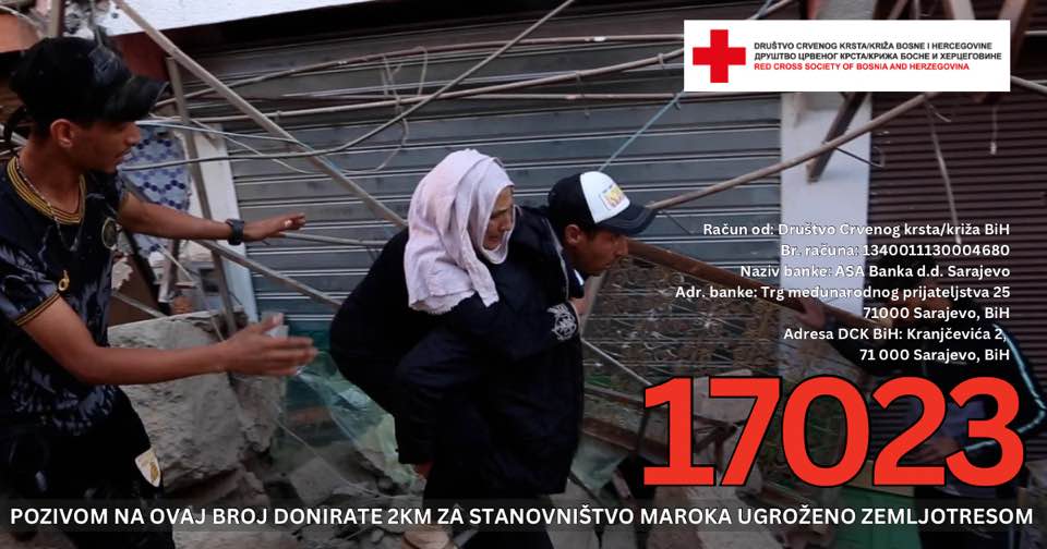 Društvo Crvenog krsta/križa BiH aktiviralo humanitarni broj za stanovništvo Maroka