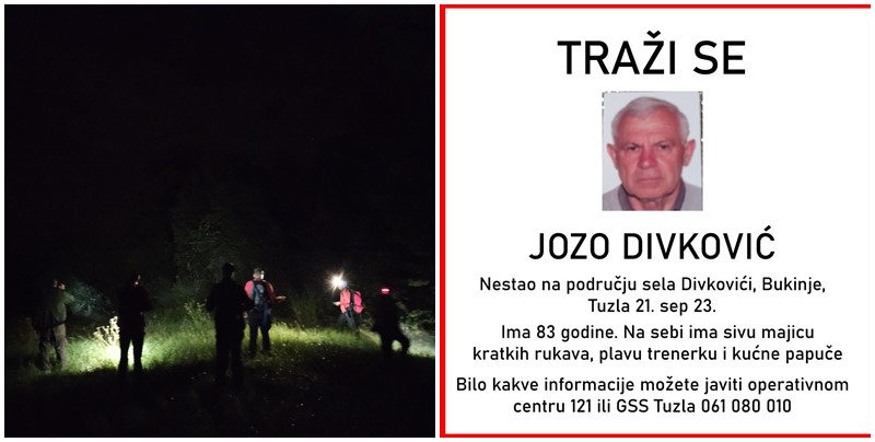 Još uvijek ni traga od Joze Divkovića koji je nestao prije dva dana