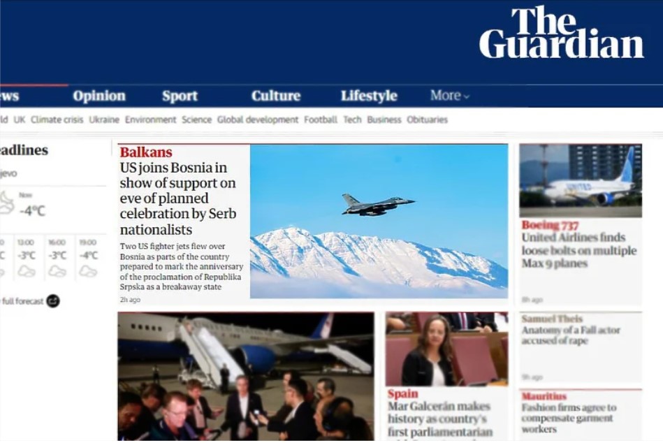 The Guardian o preletu američkih borbenih aviona iznad Banje Luke: SAD podržava BiH