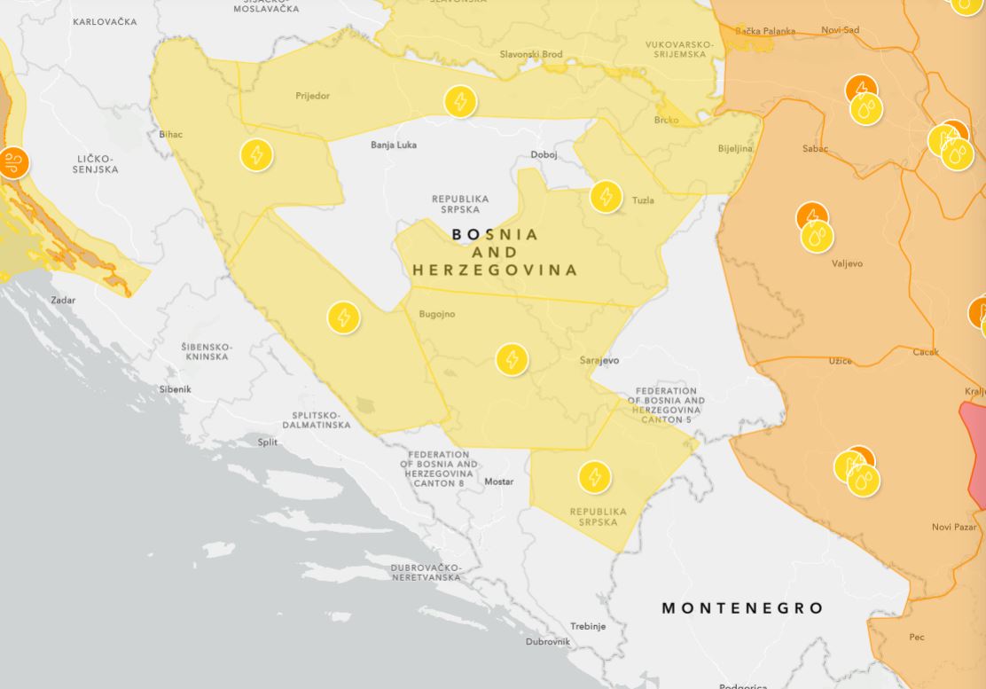Meteoalarm izdao upozorenje za devet regija u BiH: Evo gdje nas očekuje jako nevrijeme