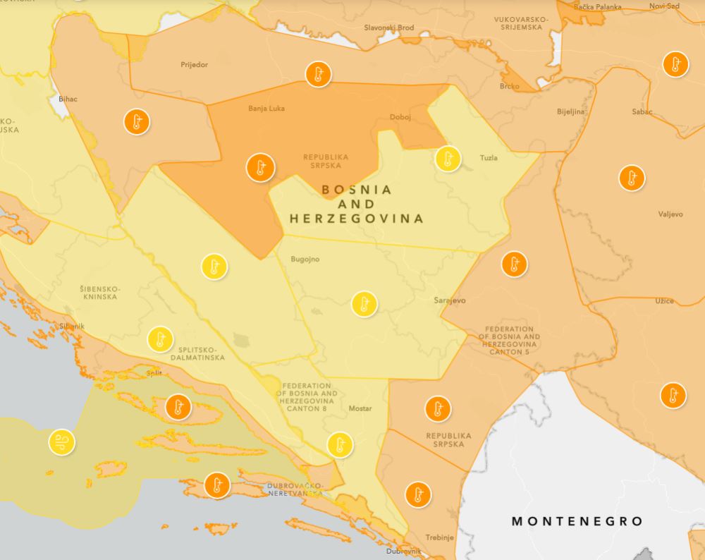 Narandžasti meteoalarm za veći dio BiH, temperature i do 40 stepeni